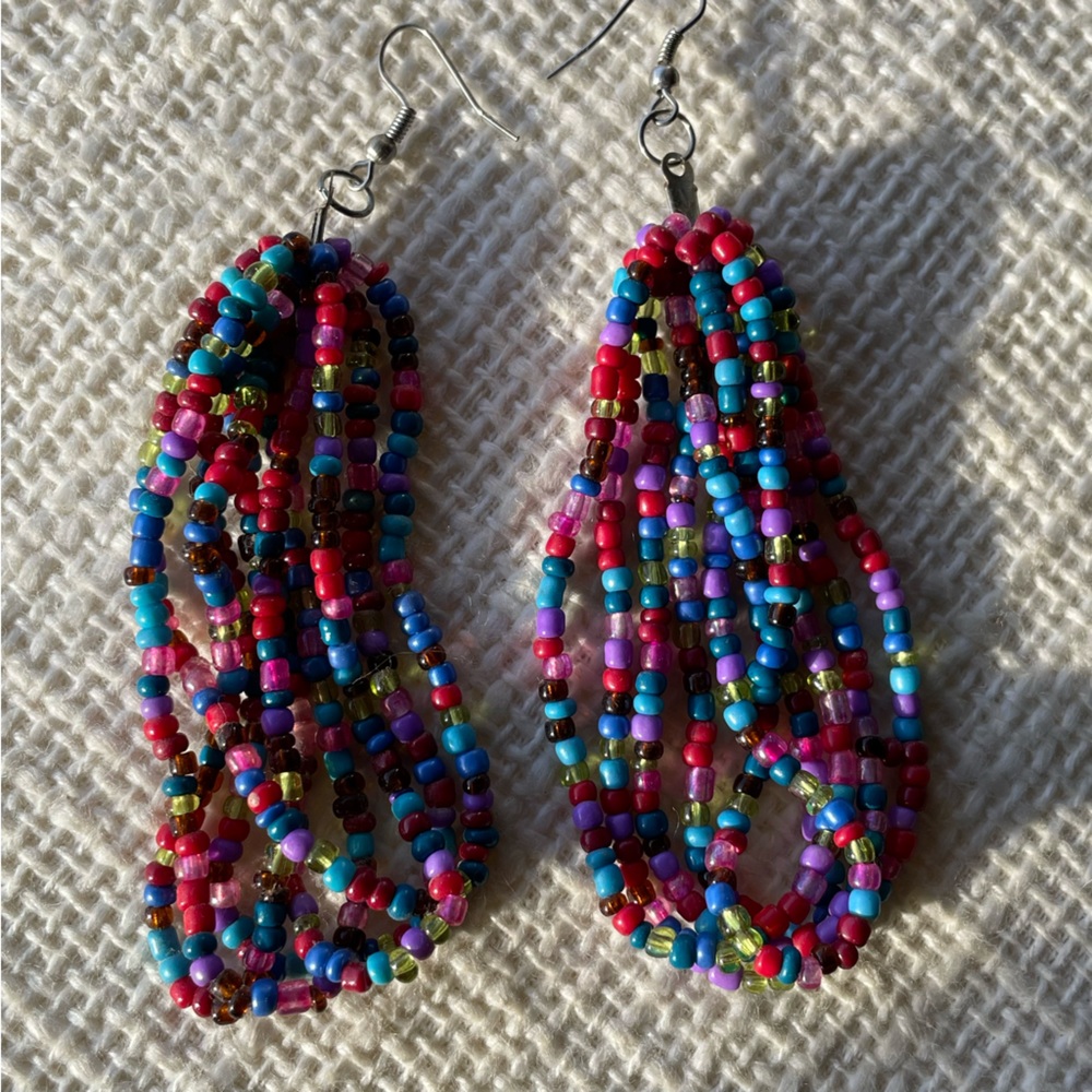 Confetti multicolored 3”+ looped seed bead earrings